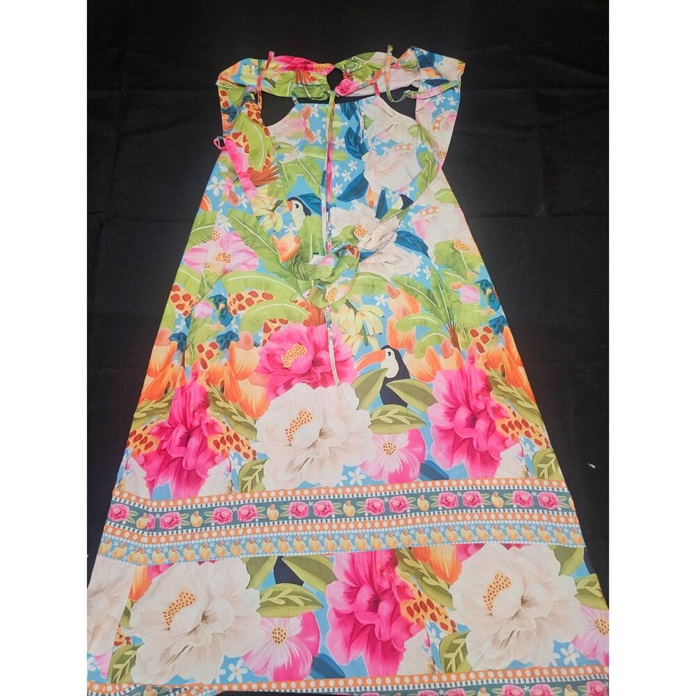 Tropical Floral & Toucan Printed Summer Halter Neck Dress